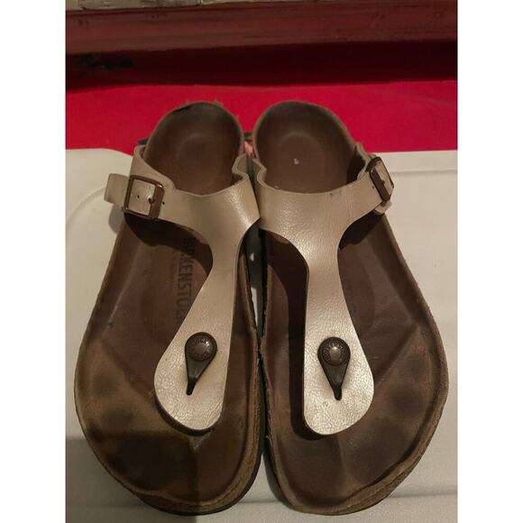Birkenstock Shoes - Birkenstock Gizeh Women's Thong Sandals Beige Leather Casual Summer Size 40/9.5